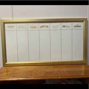 Weekly Dry Erase Board with Gold frame